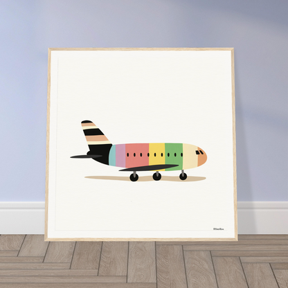 Colorful cartoon airplane with rainbow stripes for Pastel Piloting Dreamscape