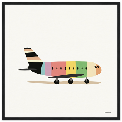 Colorful cartoon airplane with pastel stripes and black tail from Pastel Piloting Dreamscape