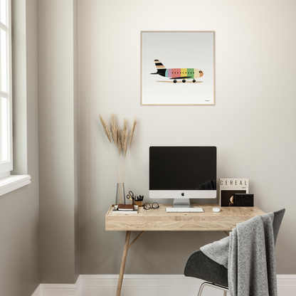 Minimalist wooden desk featuring iMac and decor in Pastel Piloting Dreamscape style