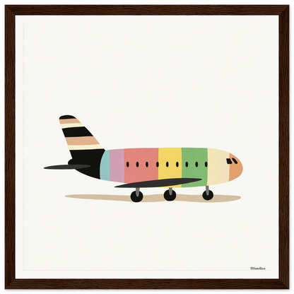 Colorful cartoon airplane in Pastel Piloting Dreamscape with pink, yellow, and green stripes