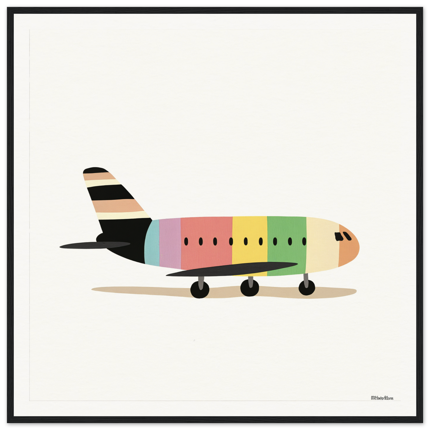 Cartoon-style passenger airplane featuring pastel stripes from Pastel Piloting Dreamscape