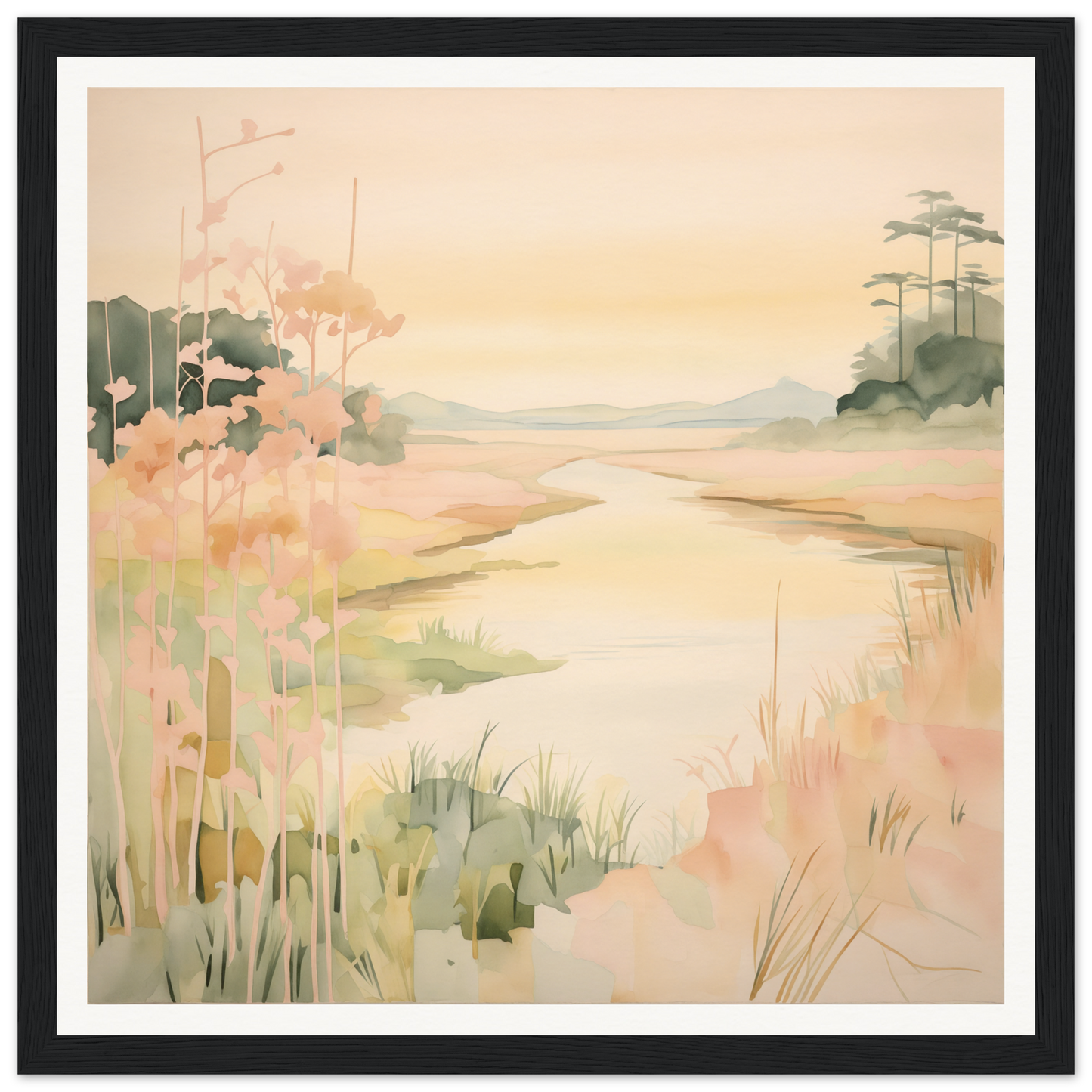 Watercolor painting of a misty coastal marsh from Pastel Reverie’s Embrace special edition art™