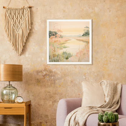 Framed watercolor painting of a coastal marsh at sunset in Reverie’s Embrace special edition art