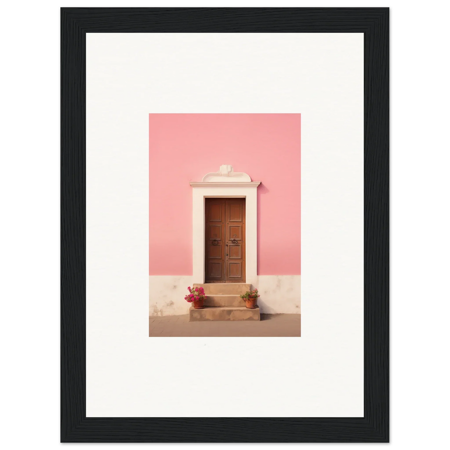 Wooden door with white trim set against a pink wall in Pastiche Portal Epiphany art