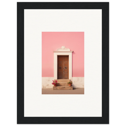 Wooden door with white trim set against a pink wall in Pastiche Portal Epiphany art