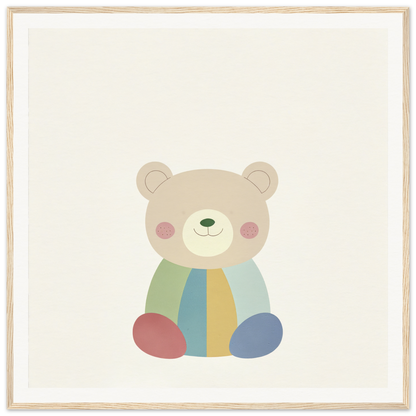 Cute cartoon teddy bear in colorful pastel clothing from Patchwork Smile Tales