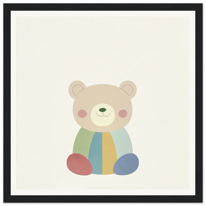 Cute cartoon teddy bear with pastel stripes from Patchwork Smile Tales collection