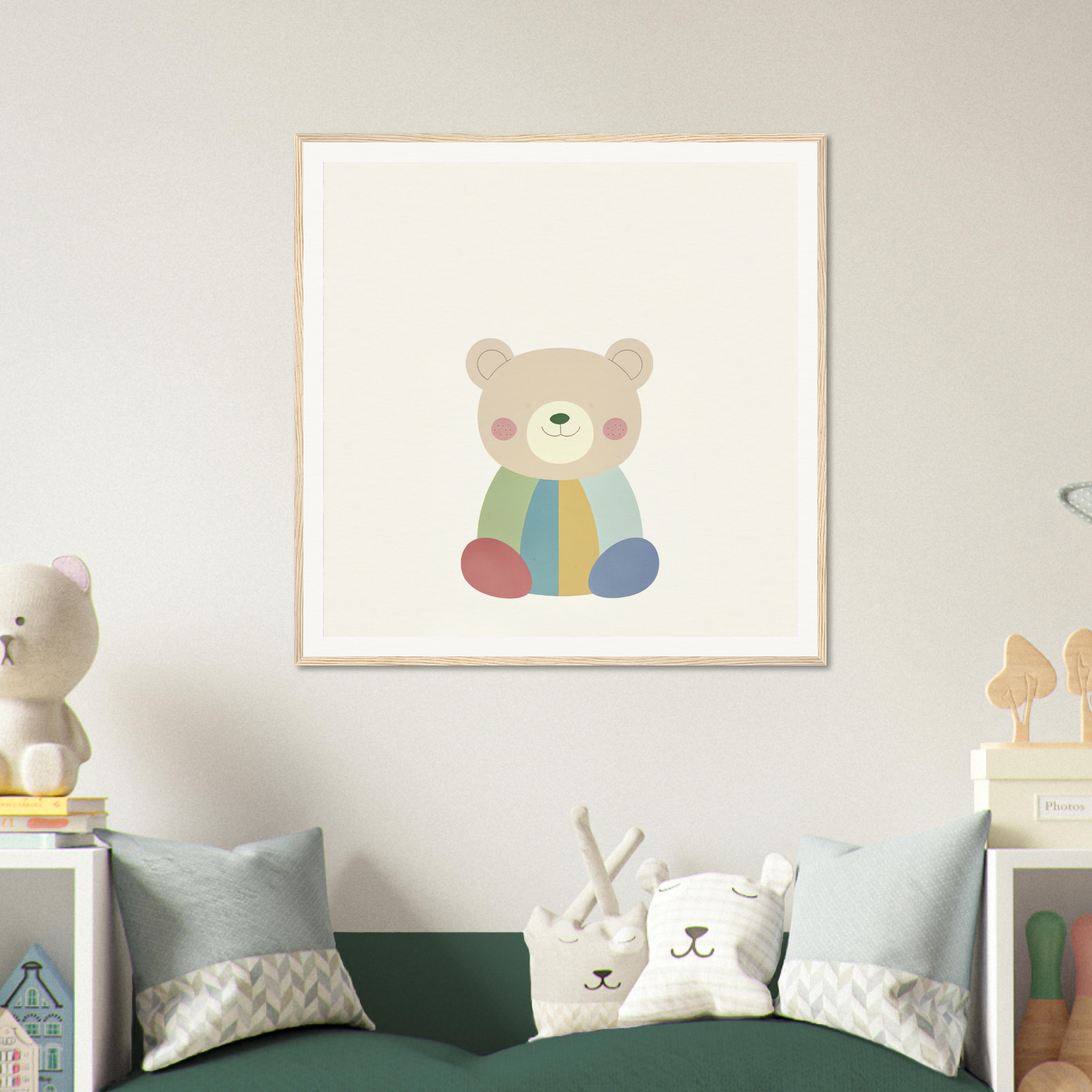 Cute cartoon teddy bear in a blue scarf from Patchwork Smile Tales minimalist art