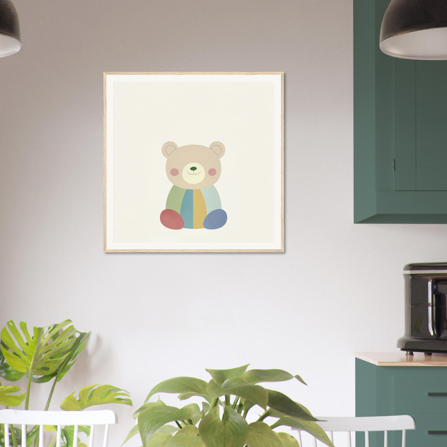 Framed illustration of a teddy bear in a scarf from Patchwork Smile Tales