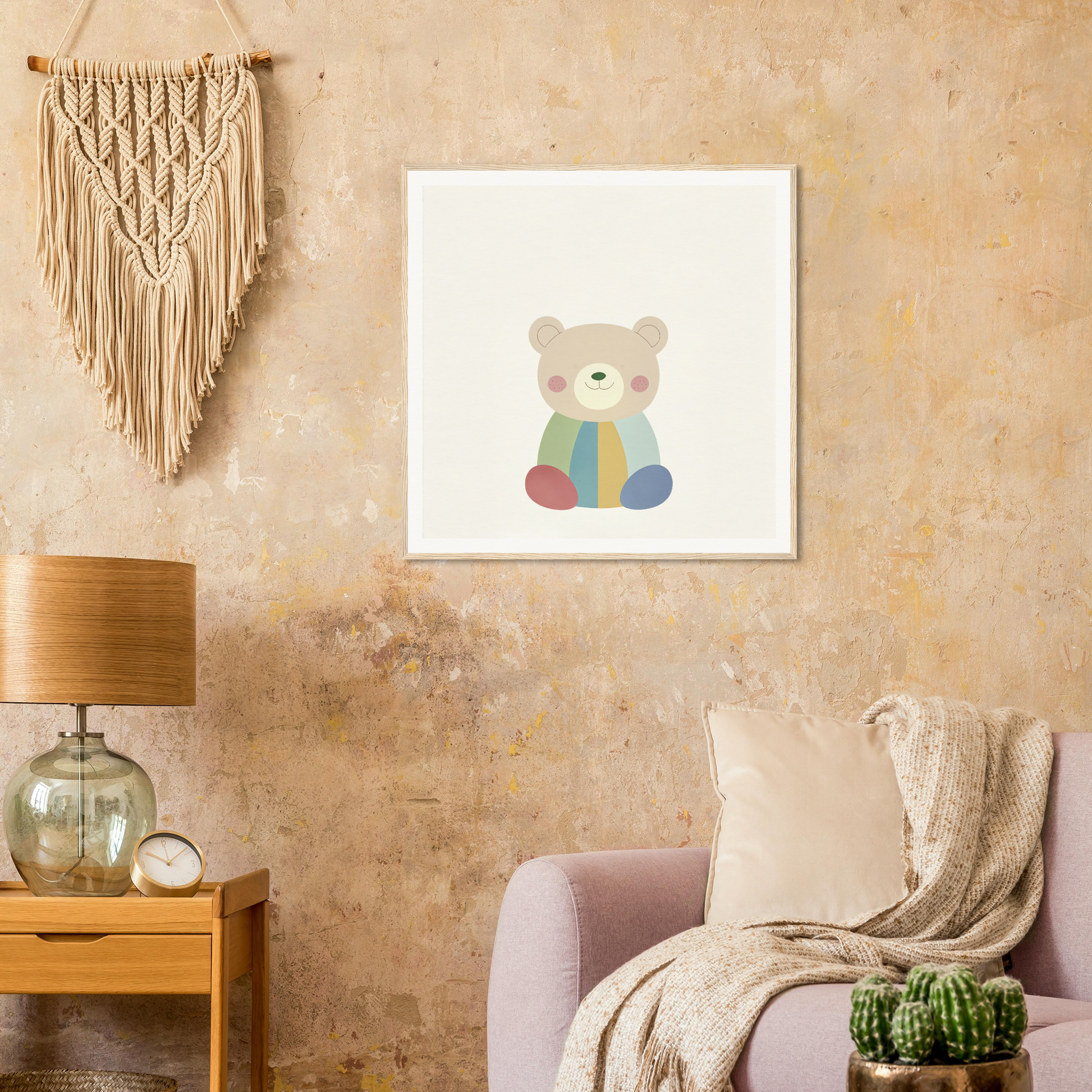 Cute cartoon teddy bear from Patchwork Smile Tales holding a blue and green ball