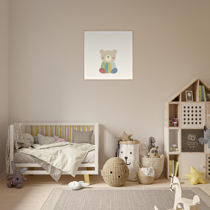 Wooden crib with light bedding and yellow accents from Patchwork Smile Tales collection