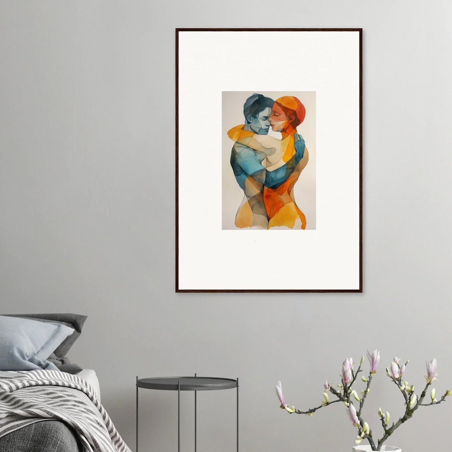 Framed canvas print of fused constellaciones with a colorful embrace for room decoration