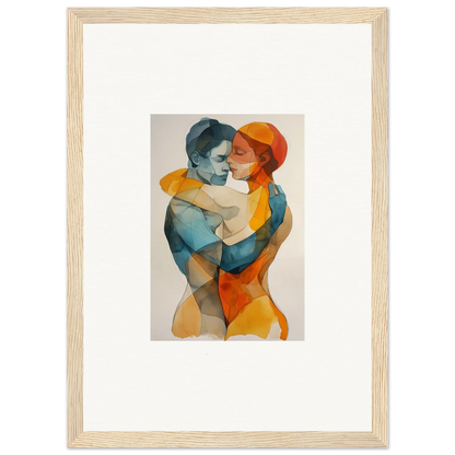 Framed watercolor painting of embracing figures, perfect for room decoration or canvas print