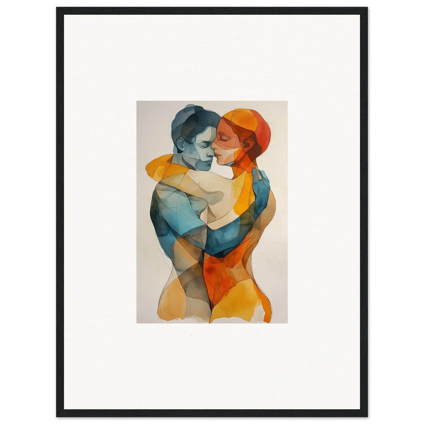 Watercolor canvas print of two figures embracing, perfect for room decoration with Fused Constellaciones