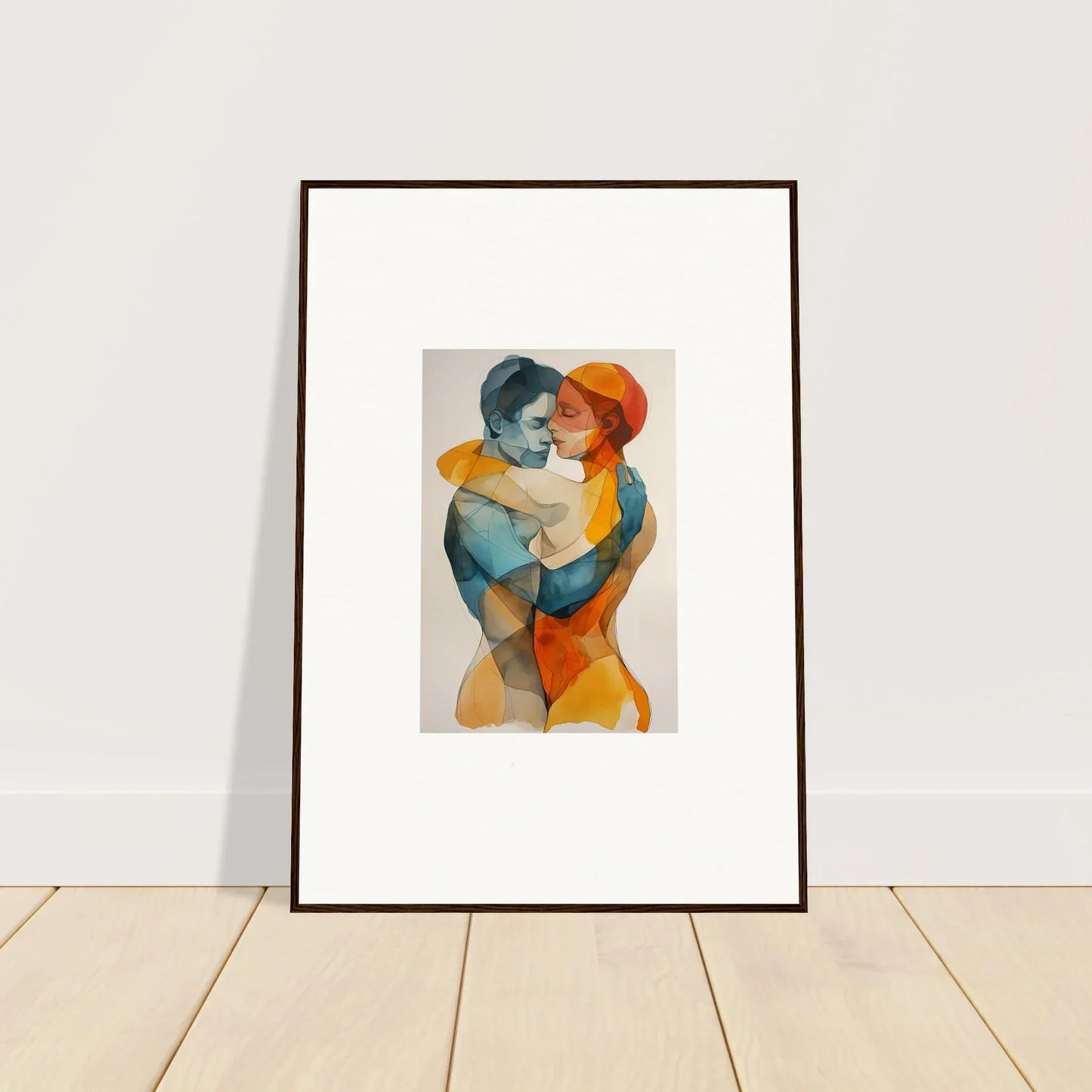 Framed canvas print of Fused Constellaciones featuring a colorful abstract embrace