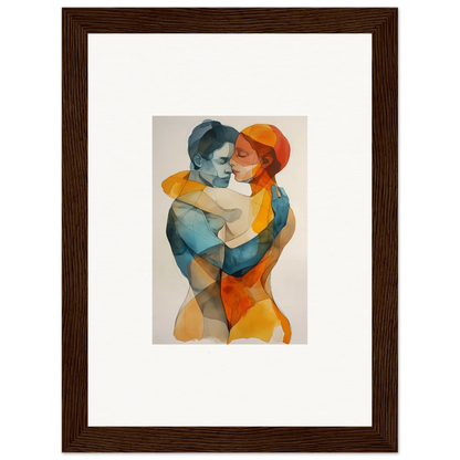 Framed watercolor painting of a couple, perfect for room decoration as a canvas print