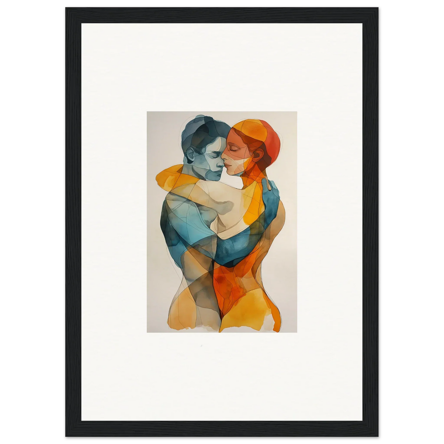 Abstract watercolor of two figures embracing, perfect for a Fused Constelaciones canvas print