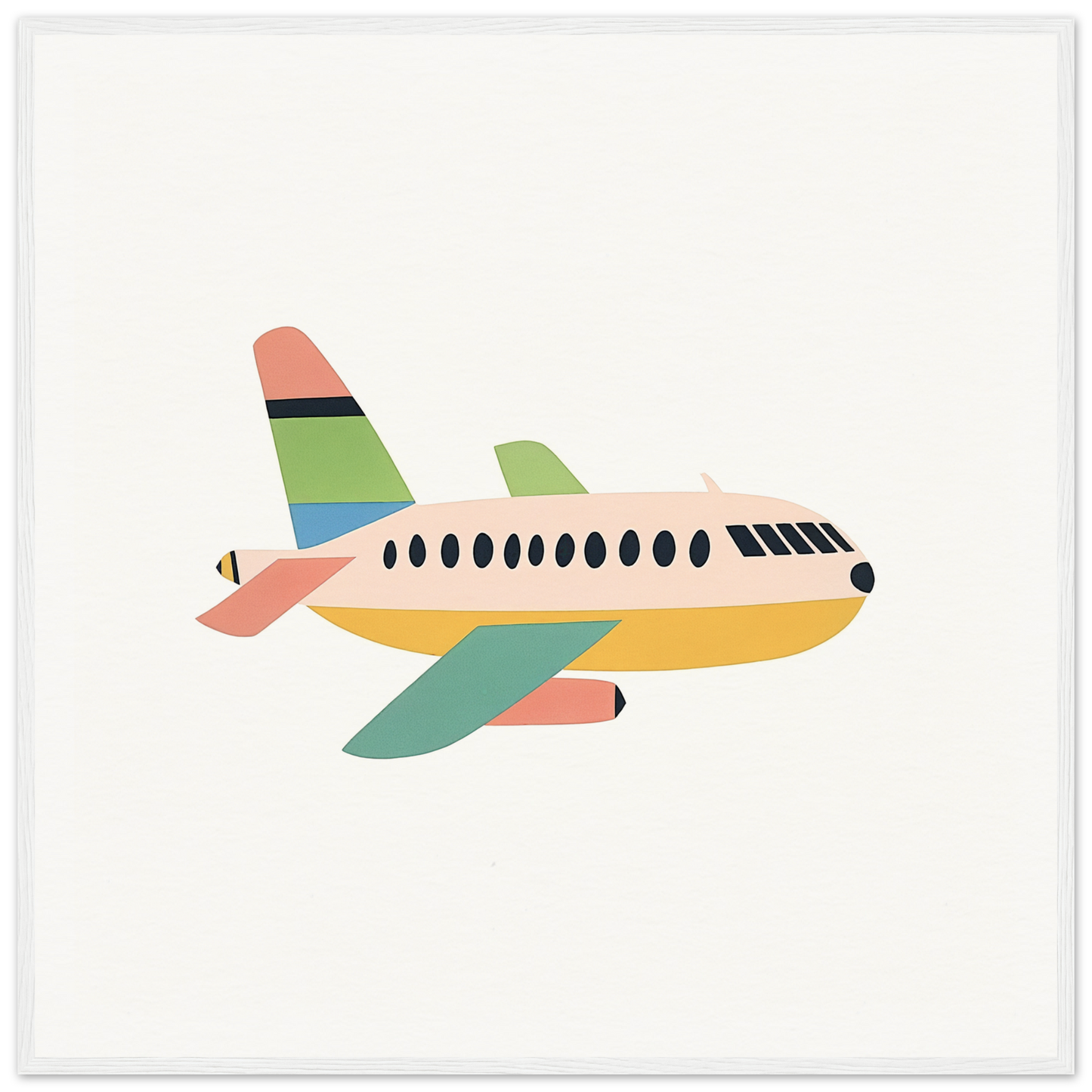 Cartoon-style passenger airplane with pastel stripes from Peach Pursuits Soar