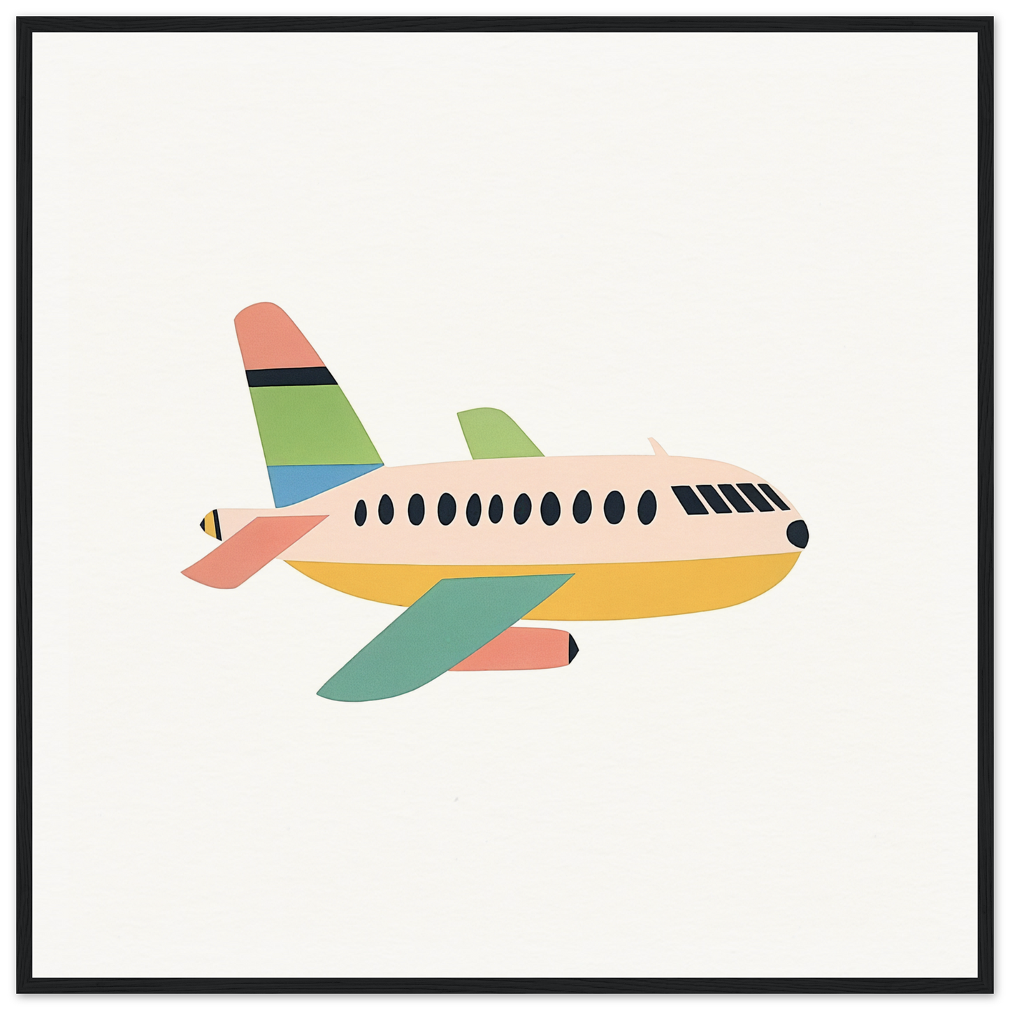 Cartoon-style passenger airplane with colorful stripes from Peach Pursuits Soar