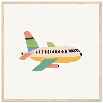 Colorful cartoon passenger airplane with pastel stripes for Peach Pursuits Soar