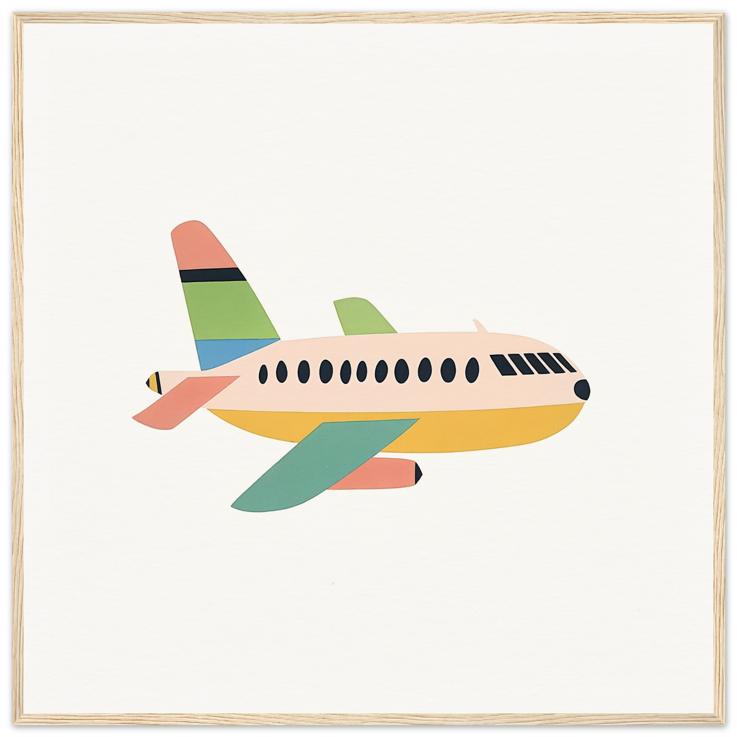 Cartoon-style airplane with pastel stripes for Peach Pursuits Soar product display