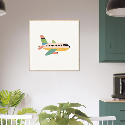 Colorful cartoon airplane illustration in a gold frame for Peach Pursuits Soar product