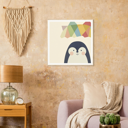 Cute cartoon penguin artwork with pastel geometric shapes from Penguin Prismament special edition