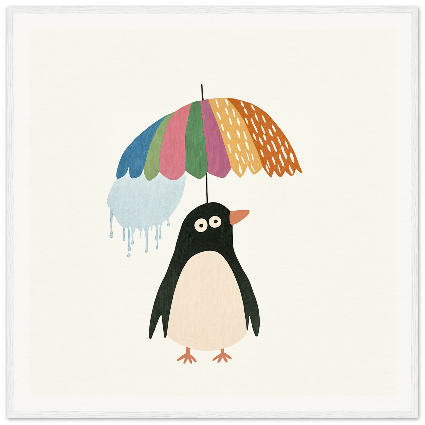 Cute penguin holding a colorful striped umbrella from the Penguin Umbrella Revel collection