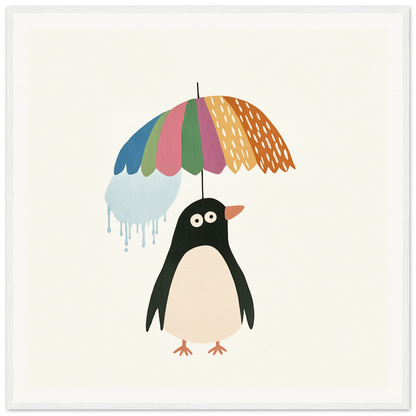 Cute penguin holding a colorful striped umbrella from the Penguin Umbrella Revel collection