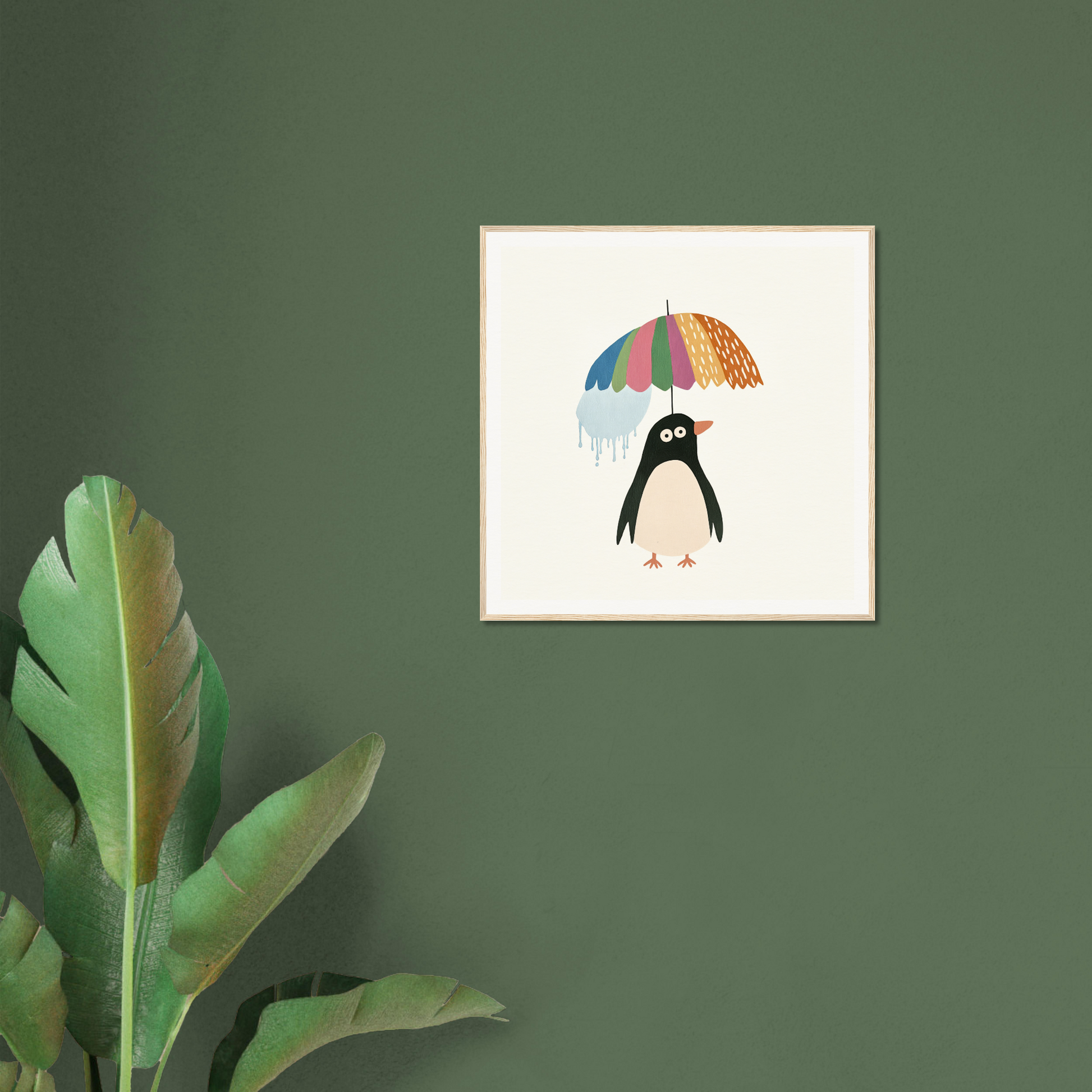 Penguin holding a colorful striped umbrella from the Penguin Umbrella Revel collection