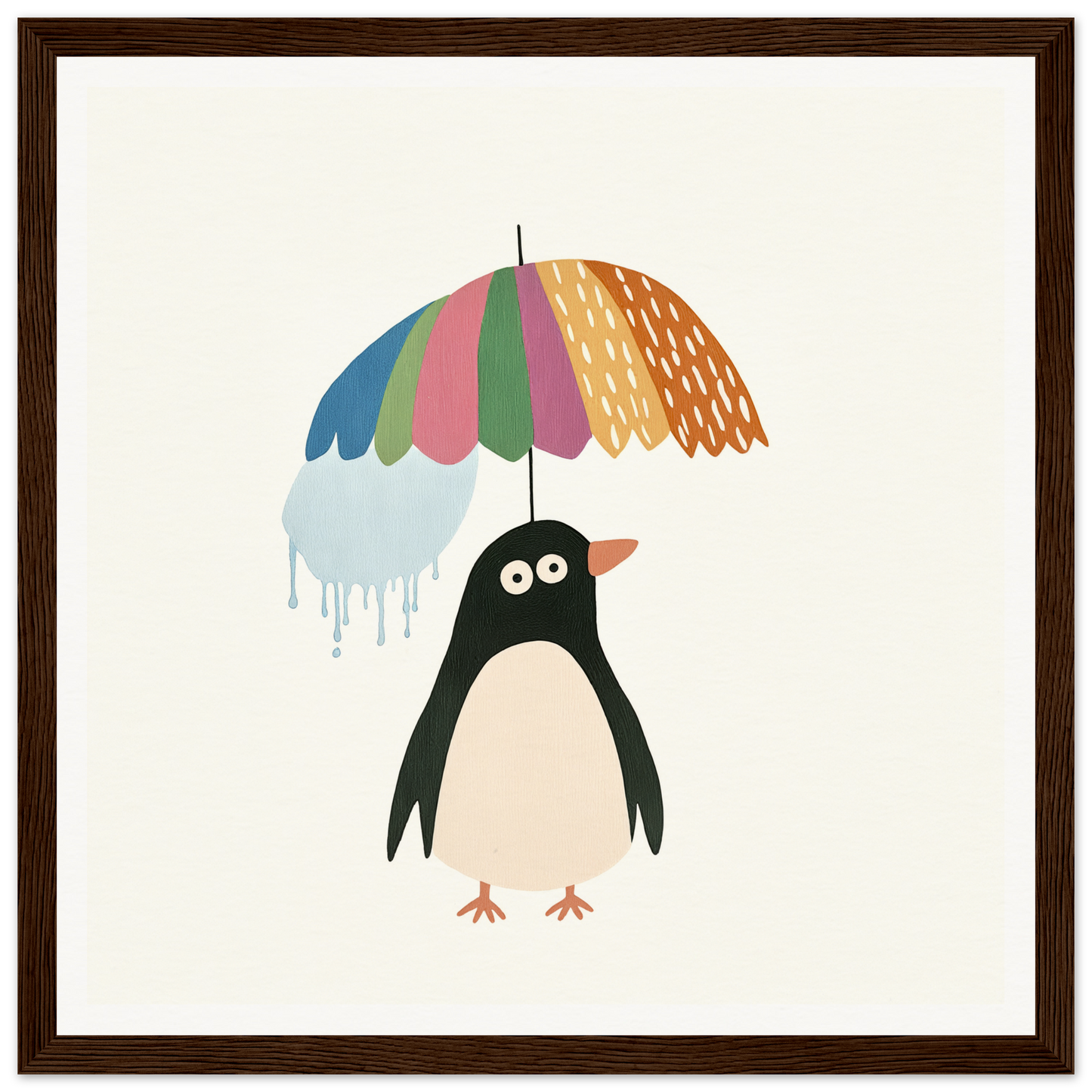 Penguin holding a colorful striped umbrella in the Penguin Umbrella Revel special edition art™