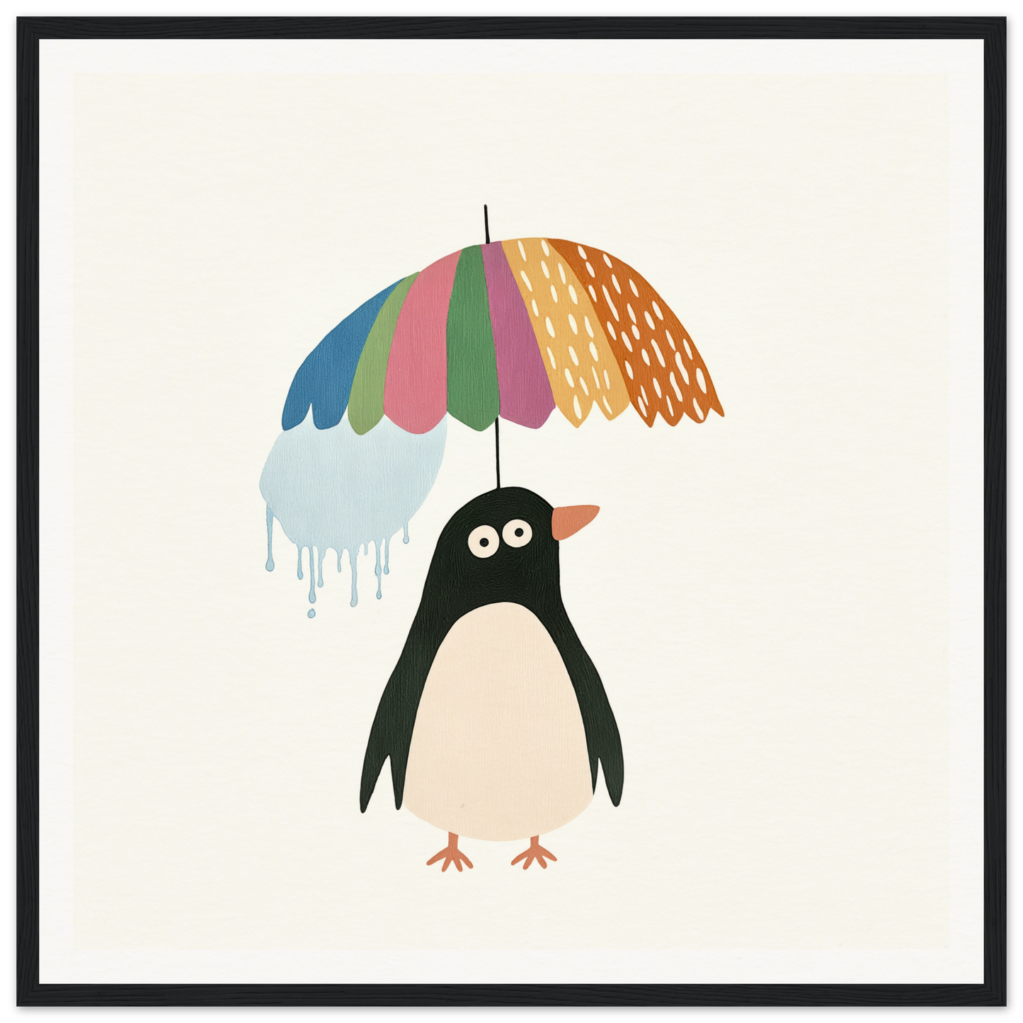 Penguin holding colorful striped umbrella in Penguin Umbrella Revel special edition art™