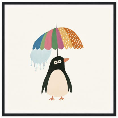 Penguin holding colorful striped umbrella in Penguin Umbrella Revel special edition art™