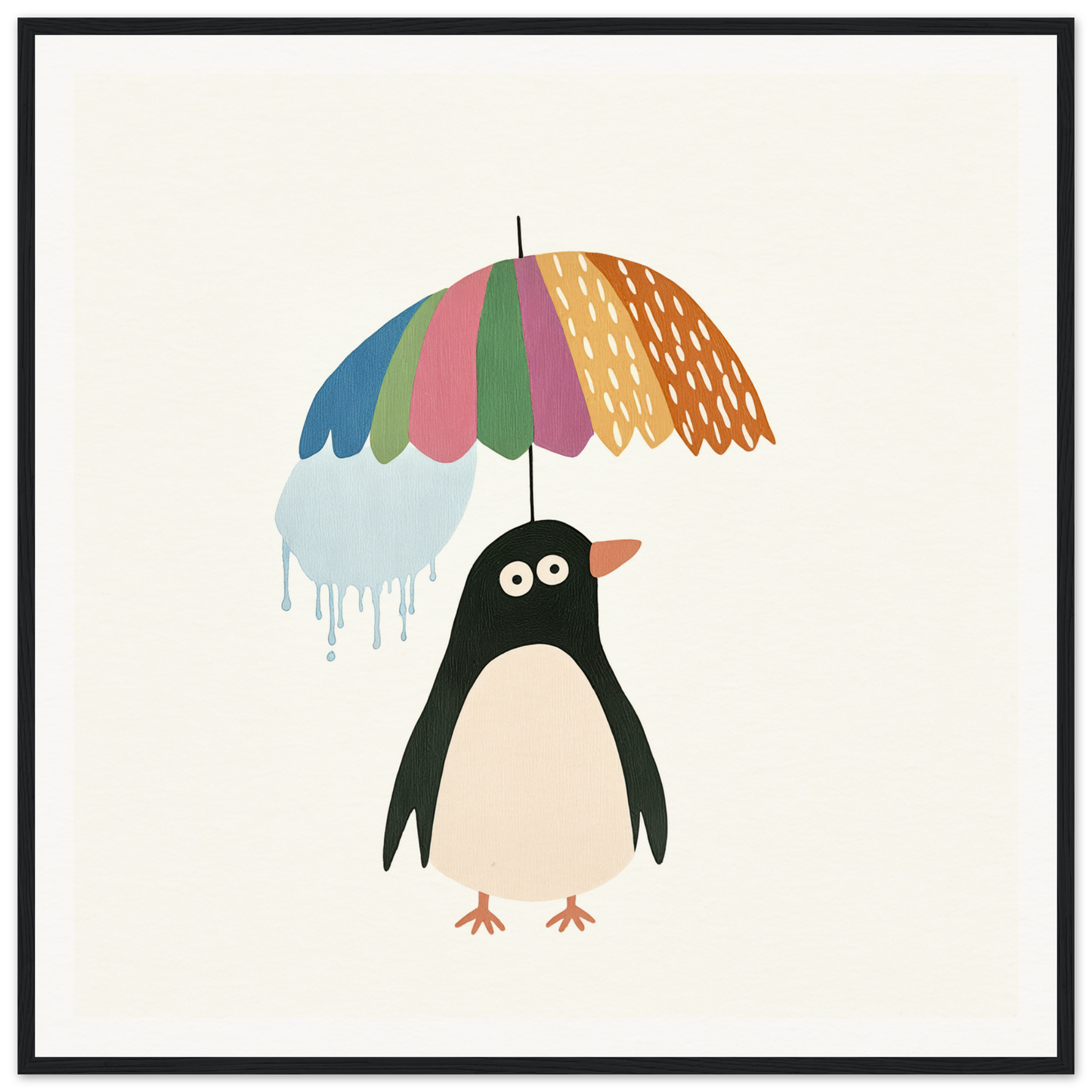 Penguin holding a colorful striped umbrella from the Penguin Umbrella Revel collection