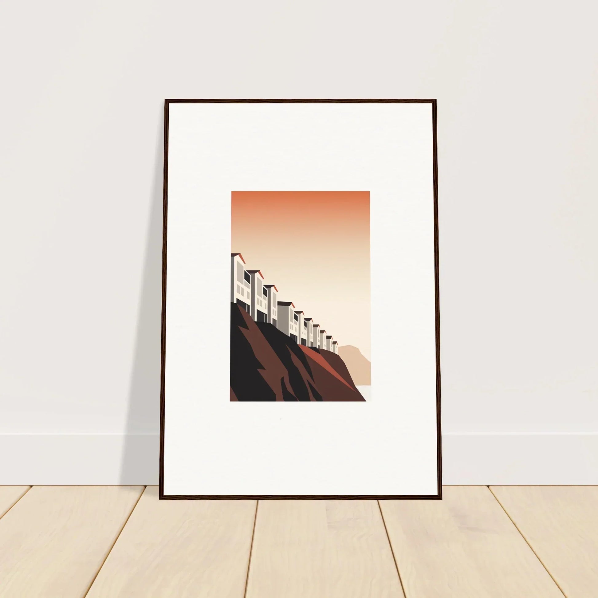 Stylized trees on a hill at sunset, perfect for room decoration or wall art