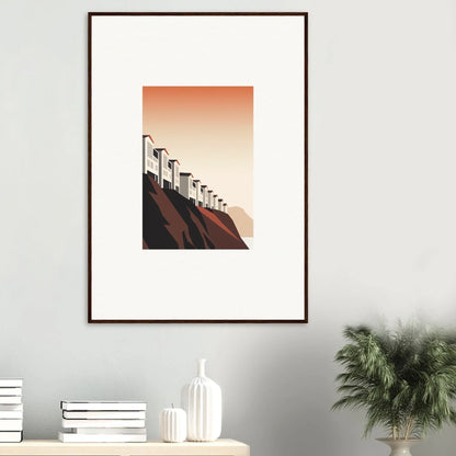 Framed canvas print of silhouetted streetlamps with an orange sky for cool room decoration