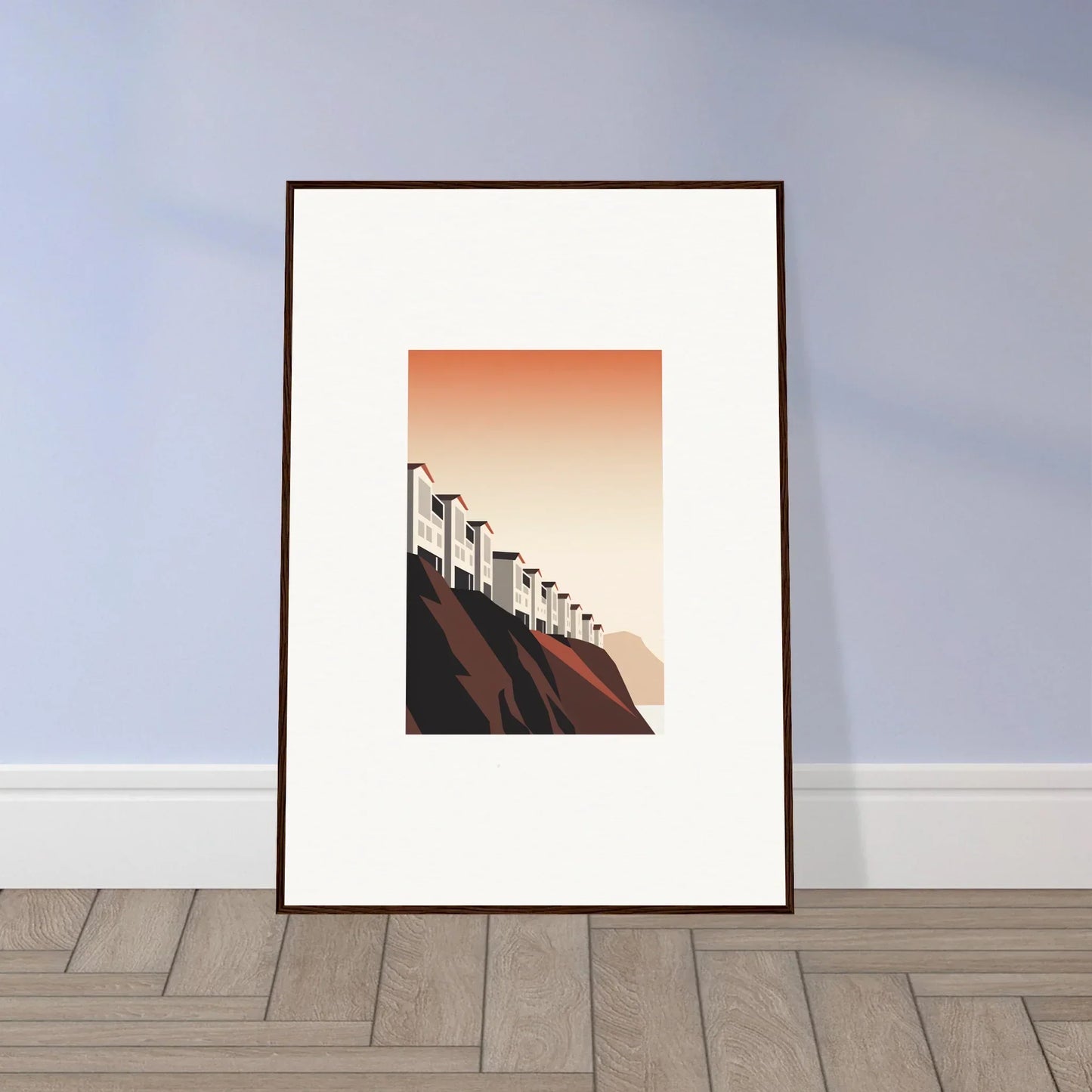 Framed canvas print of streetlights on a hill, perfect for stylish room decoration