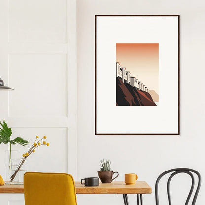 Framed wall art of wind turbines at sunset perfect for stylish room decoration