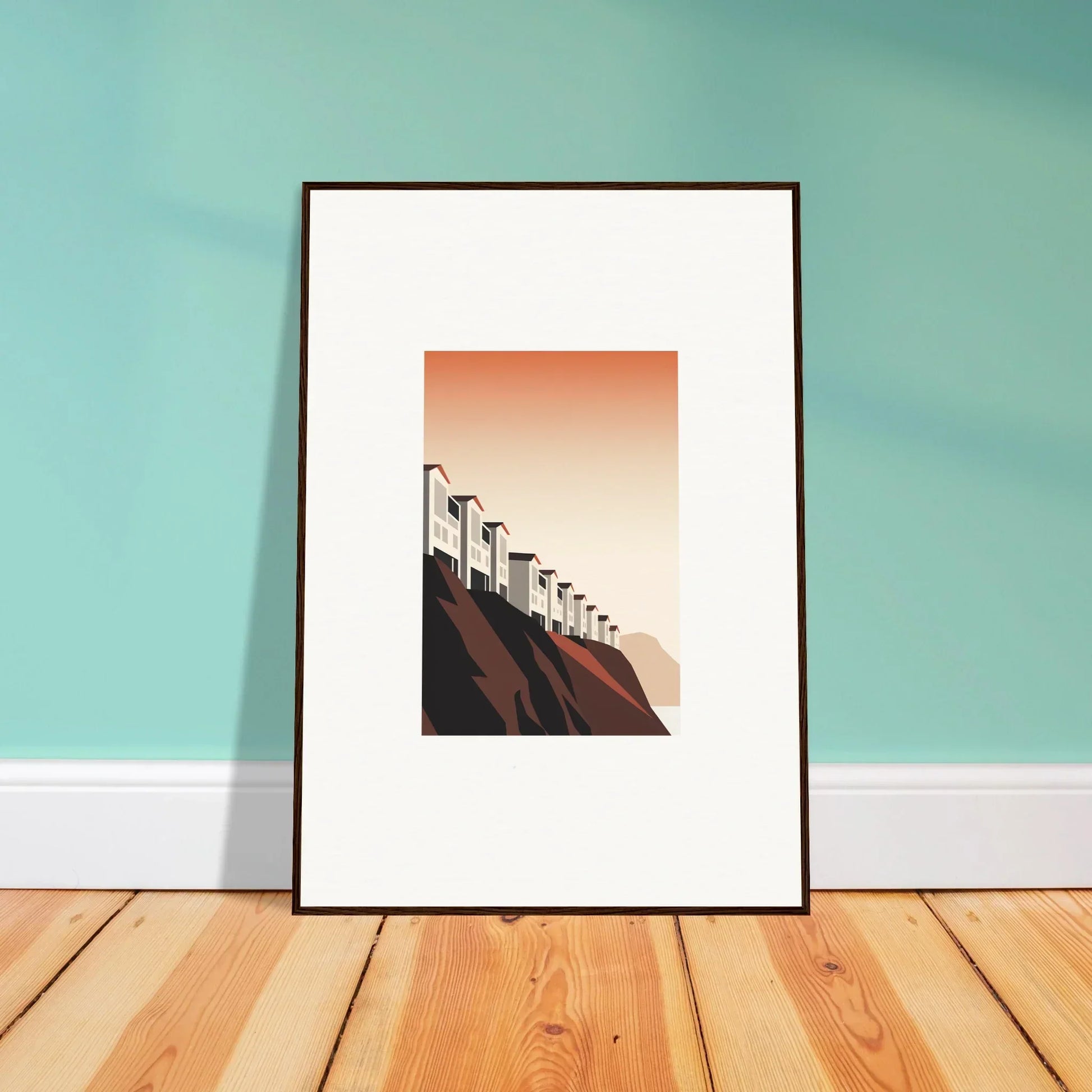 Framed canvas print of streetlamps on a hill, perfect for chic room decoration