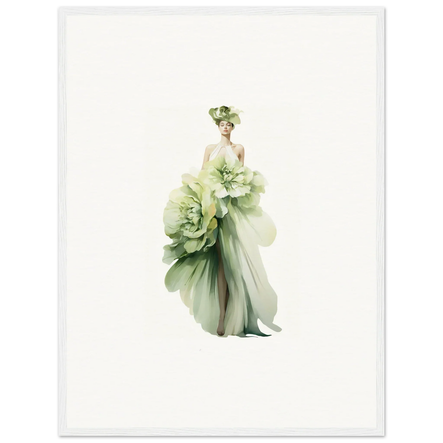 Elegant figure in a green dress like a flower for your Petal Emergence Dreamspin canvas print