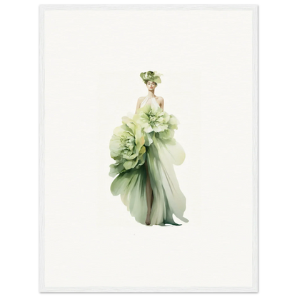 Elegant figure in a green dress like a flower for your Petal Emergence Dreamspin canvas print