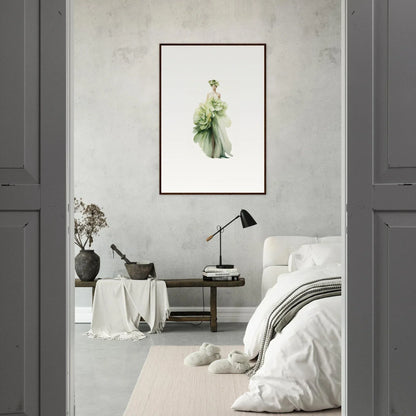 Framed canvas print of a figure in a pale green dress for a vibrant room decoration