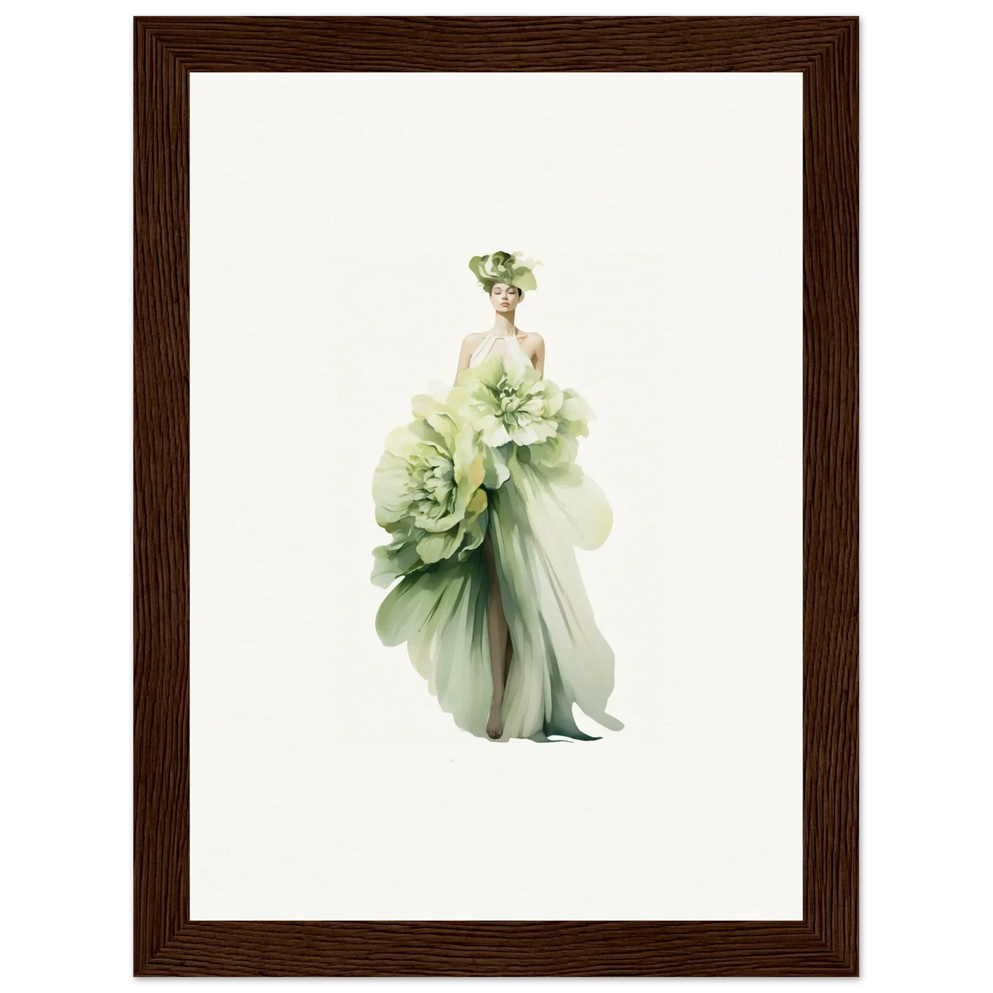 Elegant figure in a green dress like lettuce, perfect for Emergence Dreamspin canvas print