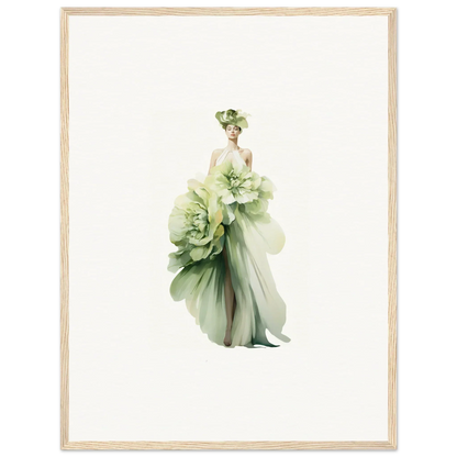 Elegant figure in green gown like flower petals for Emergence Dreamspin canvas print