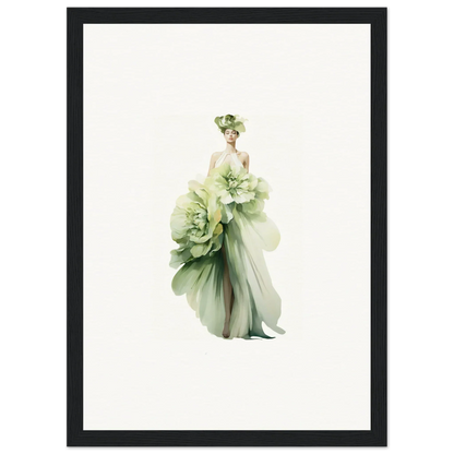 Elegant figure in a green dress like a flower, perfect for Emergence Dreamspin canvas print