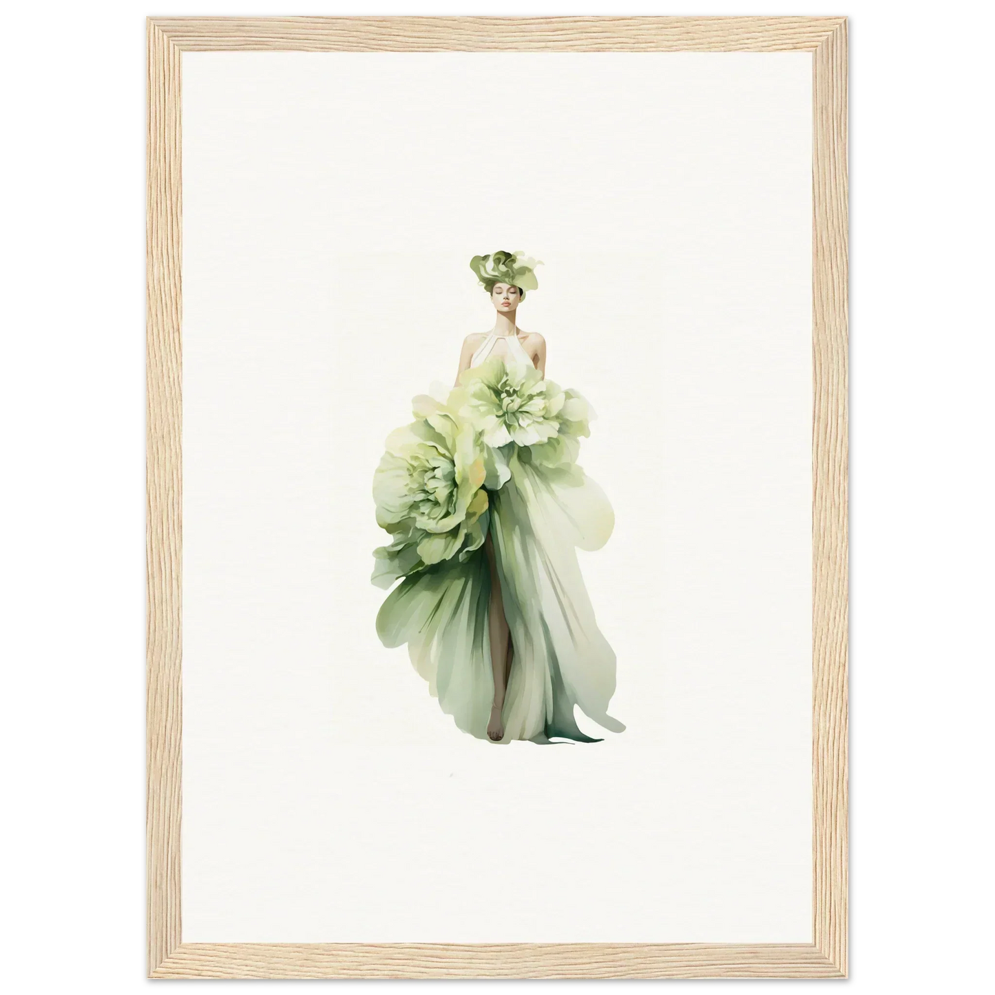 Elegant figure in a green dress like a blooming flower for a Dreamspin canvas print