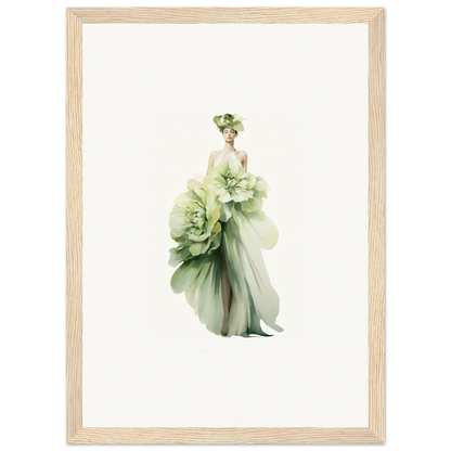 Elegant figure in a green dress like a blooming flower for a Dreamspin canvas print