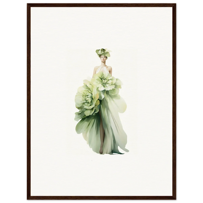 Elegant figure in a green dress like flower petals for Emergence Dreamspin canvas print