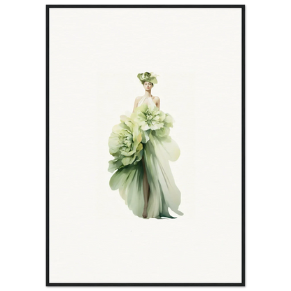 Ethereal figure in pale green flowers for a dreamy canvas print and room decoration