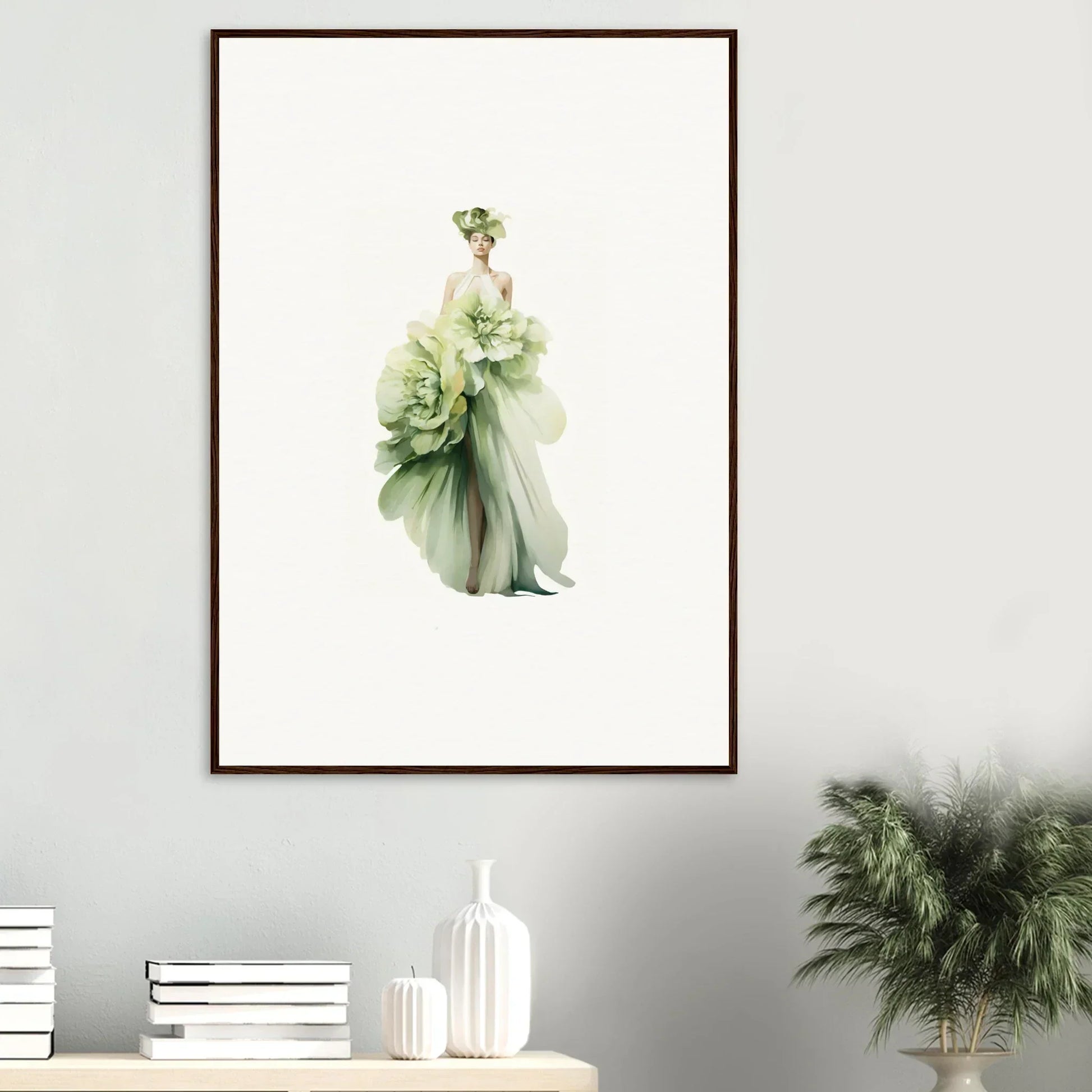 Elegant watercolor figure in green dress for Emergence Dreamspin canvas print